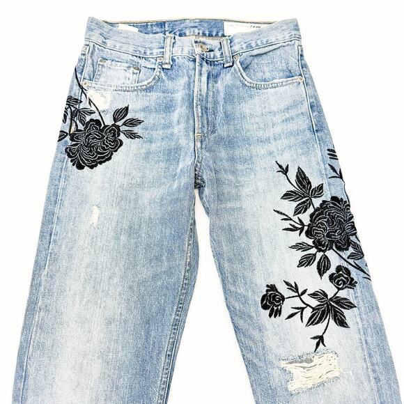 Rag & Bone Marilyn Crop Ramona Boyfriend Jeans Floral Embroidery Size 25 $229 - Picture 4 of 9
